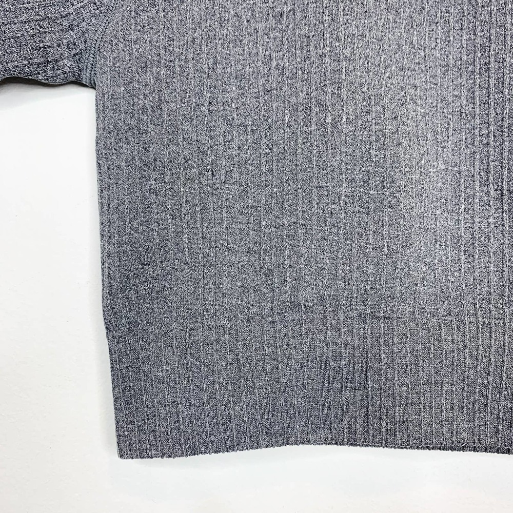 Athleisure crop top compression sports top short sleeves ribbed knit gray - Picture 3 of 6
